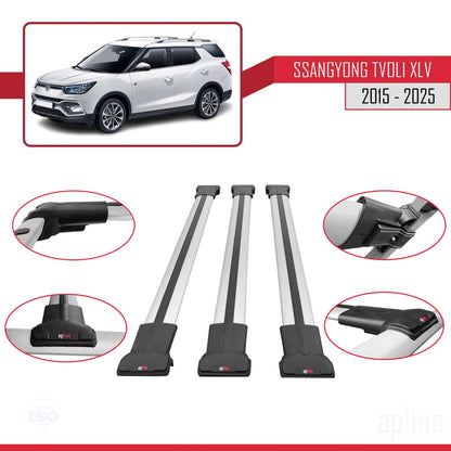 Compatible avec Ssangyong Tivoli XLV 2015-2025 FLY Model Barres de Toit Railing Porte-Bagages de Voiture Gris Aluminium 3 Barres