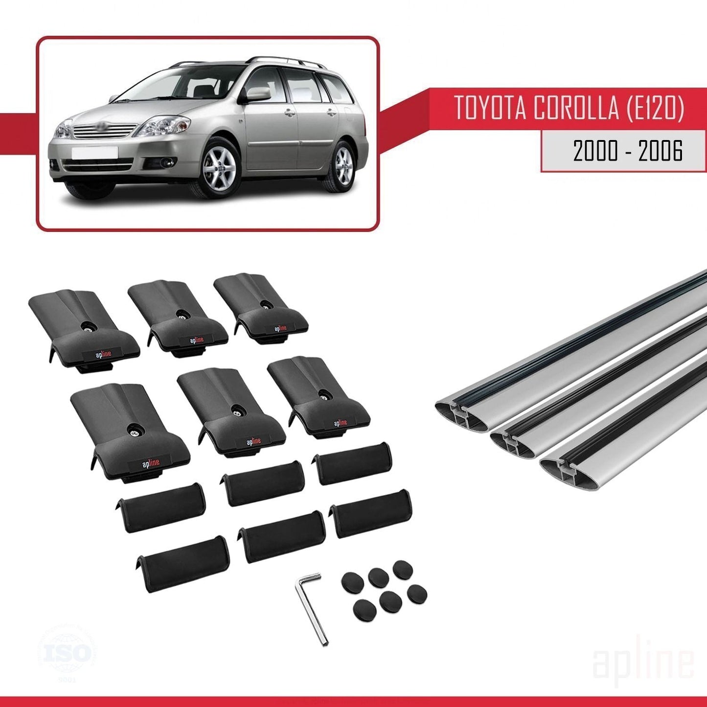 Compatible avec Toyota Corolla 9 (E120) Break 2000-2006 FLY Model Barres de Toit Railing Porte-Bagages de Voiture Gris Aluminium 3 Barres