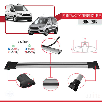 Kompatibel mit Ford Transit/Tourneo Courier Vor-Facelift 2014-2017 FLY Modell Dachgepäckträger, graues Aluminium, 3-Stangen