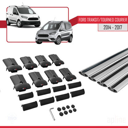 Kompatibel mit Ford Transit/Tourneo Courier Vor-Facelift 2014-2017 FLY Modell Dachgepäckträger, graues Aluminium, 4 Stangen