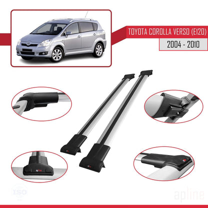 Compatible avec Toyota Corolla Verso 2 (AR10) 2004-2010 FLY Model Barres de Toit Railing Porte-Bagages de Voiture Gris Aluminium 2 Barres