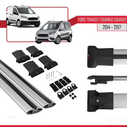 Kompatibel mit Ford Transit/Tourneo Courier Vor-Facelift 2014-2017 FLY Modell Dachgepäckträger, graues Aluminium, 2 Stangen