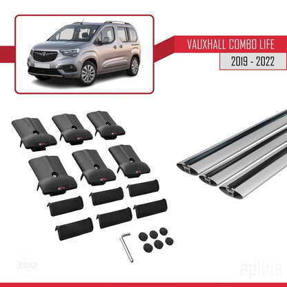 Compatible avec Vauxhall Combo E Life 2019-2022 FLY Model Barres de Toit Railing Porte-Bagages de Voiture Gris Aluminium 3 Barres