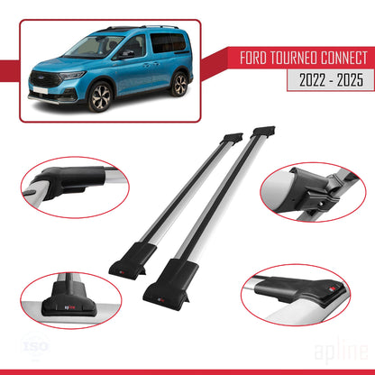 Compatible avec Ford Transit/Tourneo Connect 3 2022-2025 FLY Model Barres de Toit Railing Porte-Bagages de Voiture Gris Aluminium 2 Barres