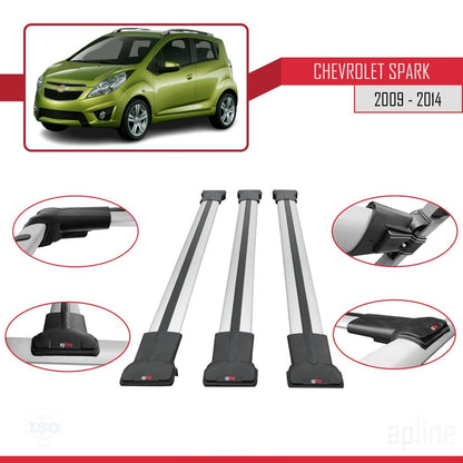 Kompatibel mit Chevrolet Spark (M300) 2009-2014 FLY Modell Dachgepäckträger, graues Aluminium, 3 Stangen