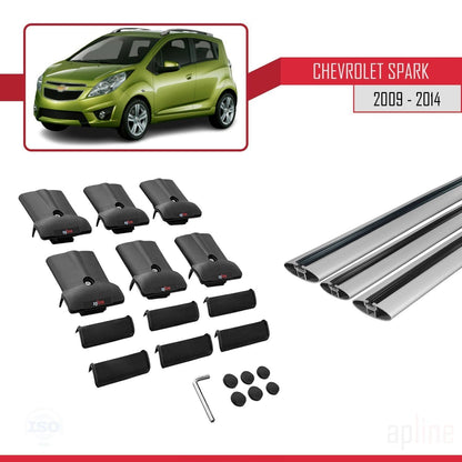Kompatibel mit Chevrolet Spark (M300) 2009-2014 FLY Modell Dachgepäckträger, graues Aluminium, 3 Stangen