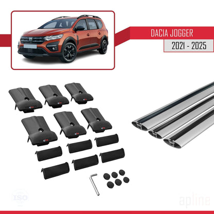 Kompatibel mit Dacia Jogger 2021-2025 FLY Modell Dachgepäckträger, Reling, Gepäckträger, graues Aluminium, 3 Stangen