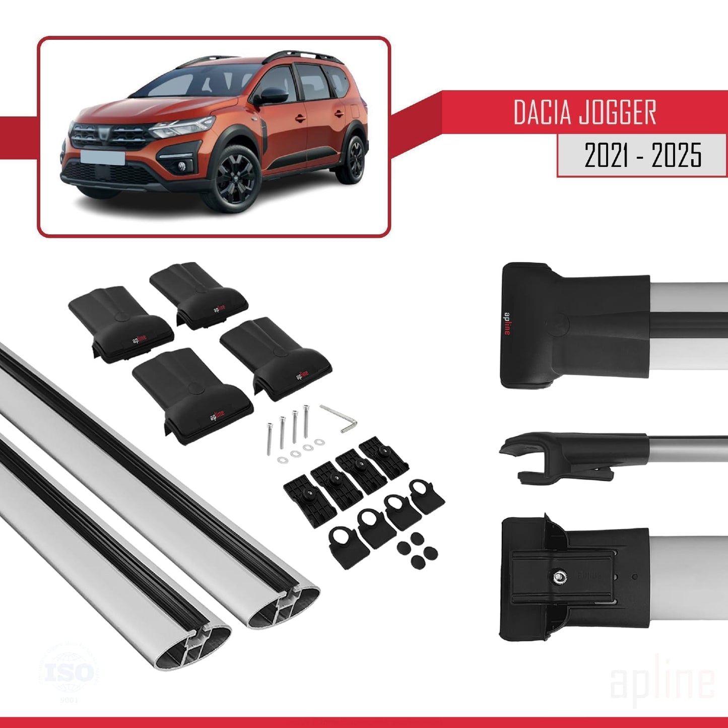 Kompatibel mit Dacia Jogger 2021-2025 FLY Modell Dachgepäckträger, graues Aluminium, 2 Stangen