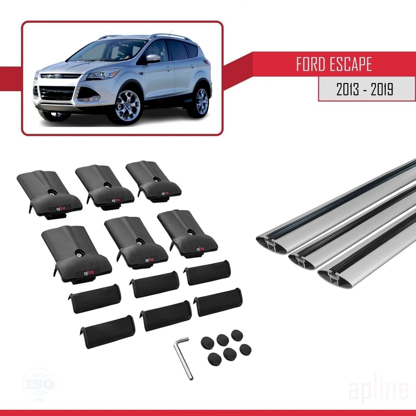 Kompatibel mit Ford Escape 3 2013-2019 FLY Modell Dachgepäckträger, graues Aluminium, 3 Stangen
