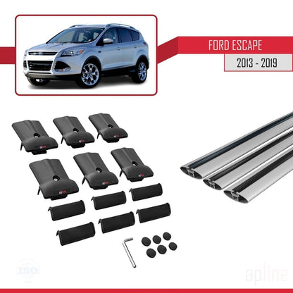 Kompatibel mit Ford Escape 3 2013-2019 FLY Modell Dachgepäckträger, graues Aluminium, 3 Stangen