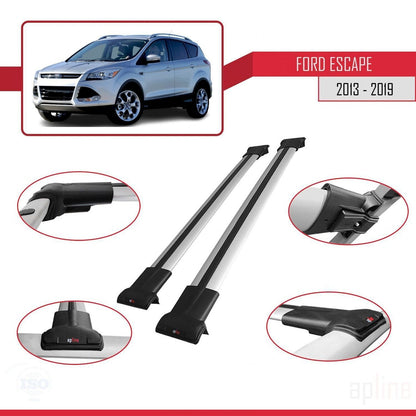 Kompatibel mit Ford Escape 3 2013-2019 FLY Modell Dachgepäckträger, graues Aluminium, 2 Stangen