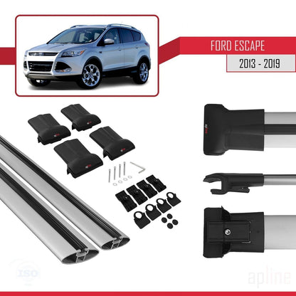 Kompatibel mit Ford Escape 3 2013-2019 FLY Modell Dachgepäckträger, graues Aluminium, 2 Stangen