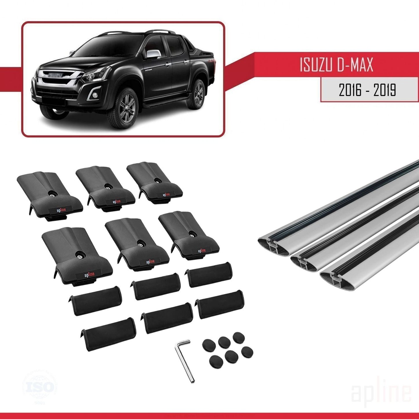 Kompatibel mit Isuzu D-Max 2 (RT85) Post-Facelift 2016-2019 FLY Model Relingträger Dachträger Auto Gepäckträger Grau Aluminium 3 Stangen