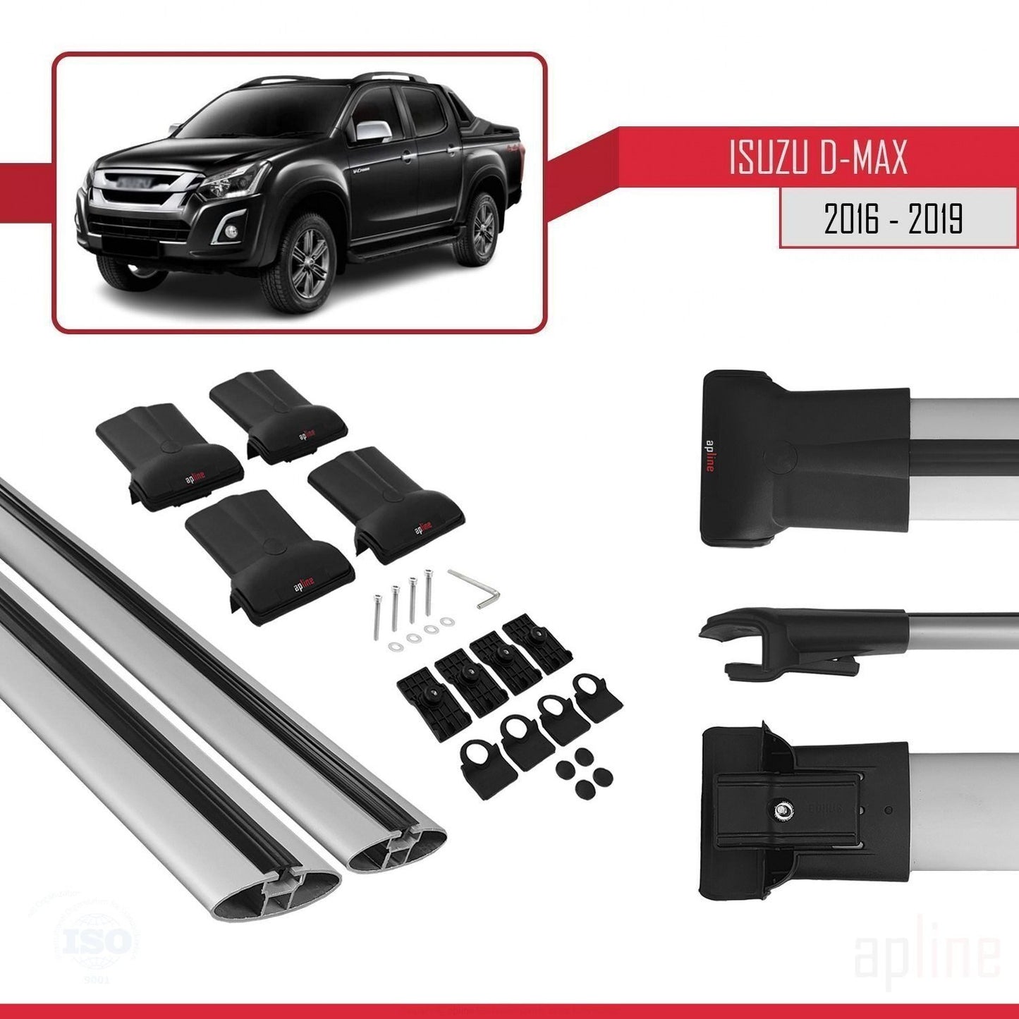 Kompatibel mit Isuzu D-Max 2 (RT85) Post-Facelift 2016-2019 FLY Model Relingträger Dachträger Auto Gepäckträger Grau Aluminium 2 Stangen