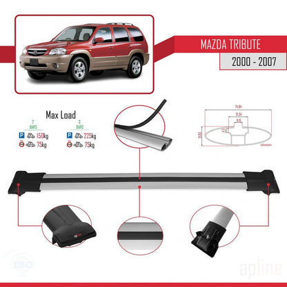 Kompatibel mit Mazda Tribute 2000-2007 FLY Model Relingträger Dachträger Auto Gepäckträger Grau Aluminium 2 Stangen
