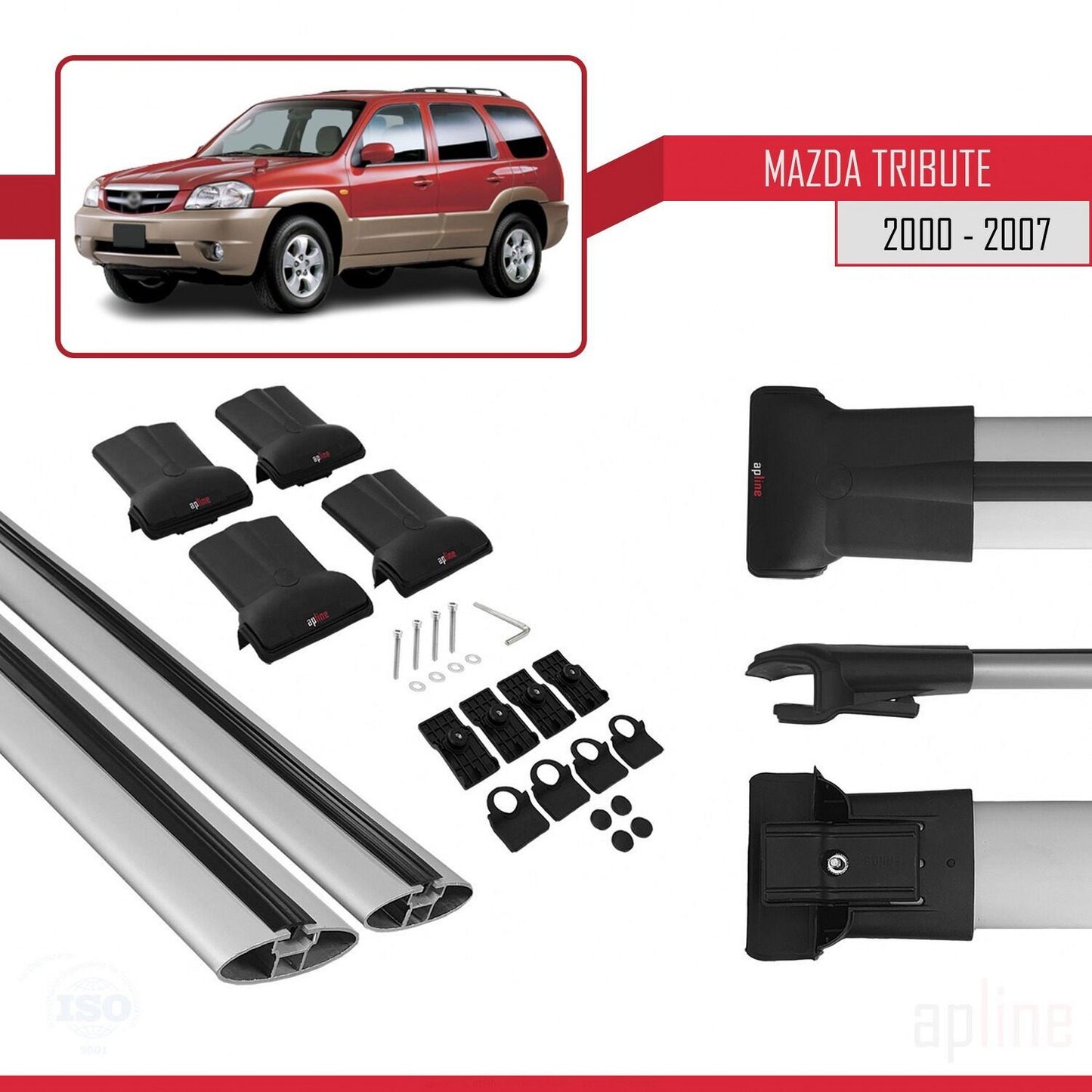Kompatibel mit Mazda Tribute 2000-2007 FLY Model Relingträger Dachträger Auto Gepäckträger Grau Aluminium 2 Stangen