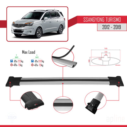 Compatible avec Ssangyong Turismo 2012-2019 FLY Model Barres de Toit Railing Porte-Bagages de Voiture Gris Aluminium 3 Barres