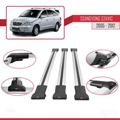 Compatible avec Ssangyong Stavic 2005-2012 FLY Model Barres de Toit Railing Porte-Bagages de Voiture Gris Aluminium 3 Barres
