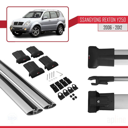 Compatible with Ssangyong Rexton (Y250) 2006-2012 FLY Model Car Roof Rack Cross Bar Grey Aluminium 2 Bars