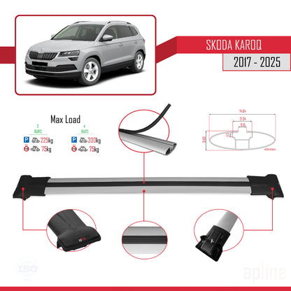 Compatible avec Skoda Karoq 2017-2025 FLY Model Barres de Toit Railing Porte-Bagages de Voiture Gris Aluminium 3 Barres