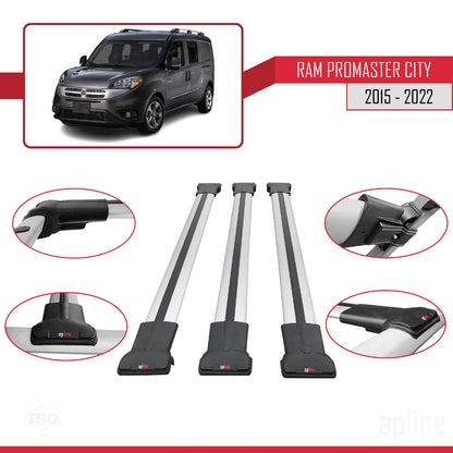Compatible avec Ram Promaster City (636) 2015-2022 FLY Model Barres de Toit Railing Porte-Bagages de Voiture Gris Aluminium 3 Barres