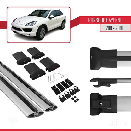 Compatible avec Porsche Cayenne 2 (92A) 2011-2018 FLY Model Barres de Toit Railing Porte-Bagages de Voiture Gris Aluminium 2 Barres