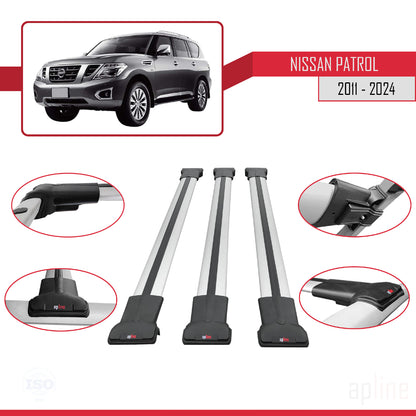 Compatible with Nissan Patrol 6 (Y62) 2011-2024 FLY Model Car Roof Rack Cross Bar Grey Aluminium 3 Bars