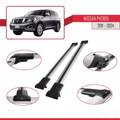 Compatible with Nissan Patrol 6 (Y62) 2011-2024 FLY Model Car Roof Rack Cross Bar Grey Aluminium 2 Bars