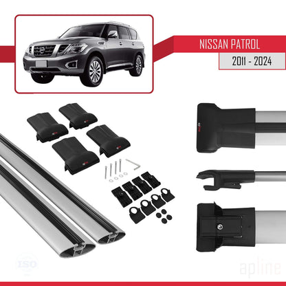 Compatible with Nissan Patrol 6 (Y62) 2011-2024 FLY Model Car Roof Rack Cross Bar Grey Aluminium 2 Bars
