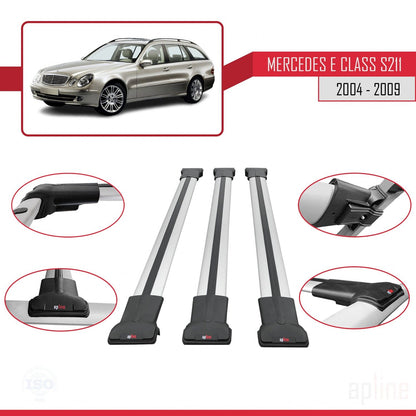 Compatible avec Mercedes Classe E 3 (S211) 2004-2009 FLY Model Barres de Toit Railing Porte-Bagages de Voiture Gris Aluminium 3 Barres