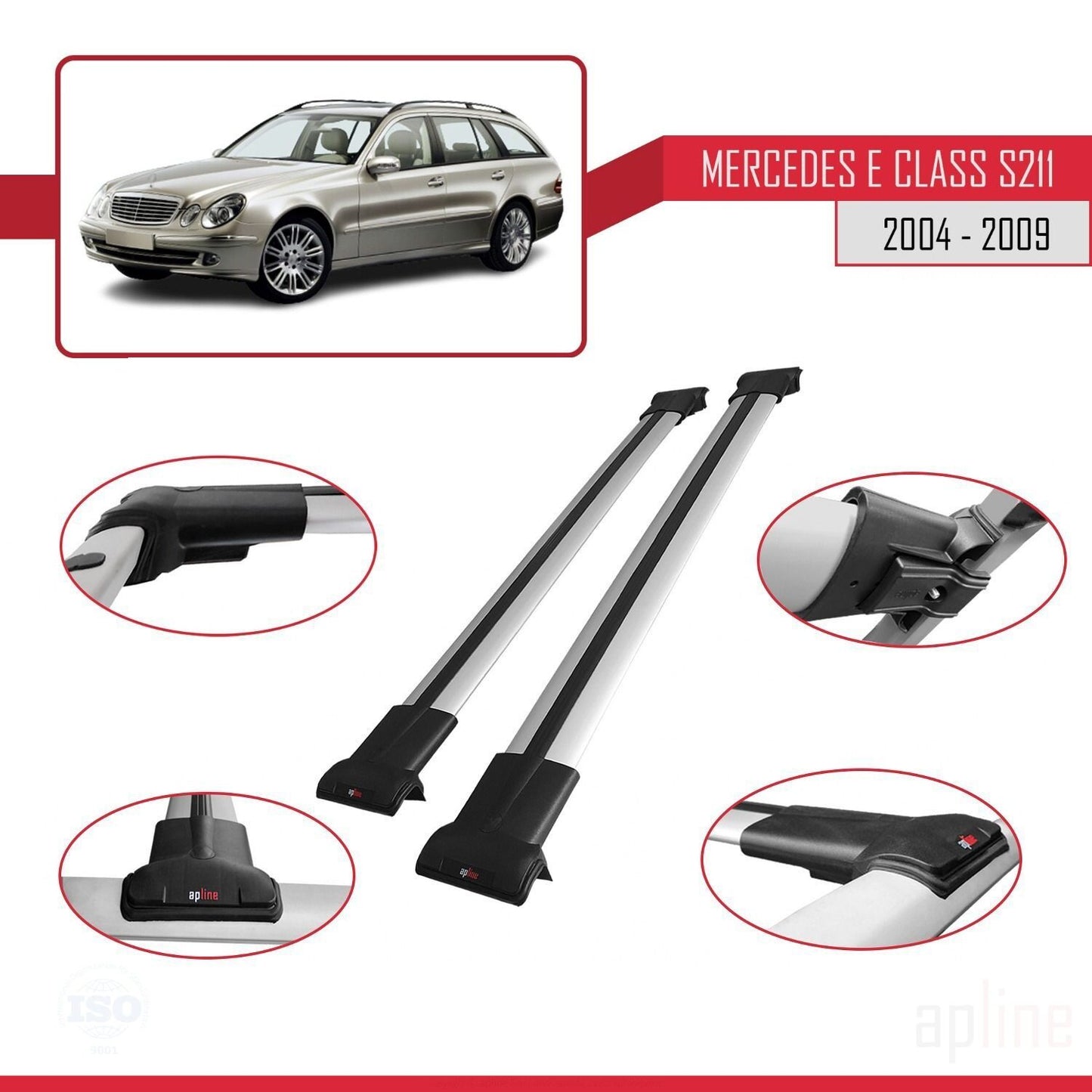 Compatible avec Mercedes Classe E 3 (S211) 2004-2009 FLY Model Barres de Toit Railing Porte-Bagages de Voiture Gris Aluminium 2 Barres
