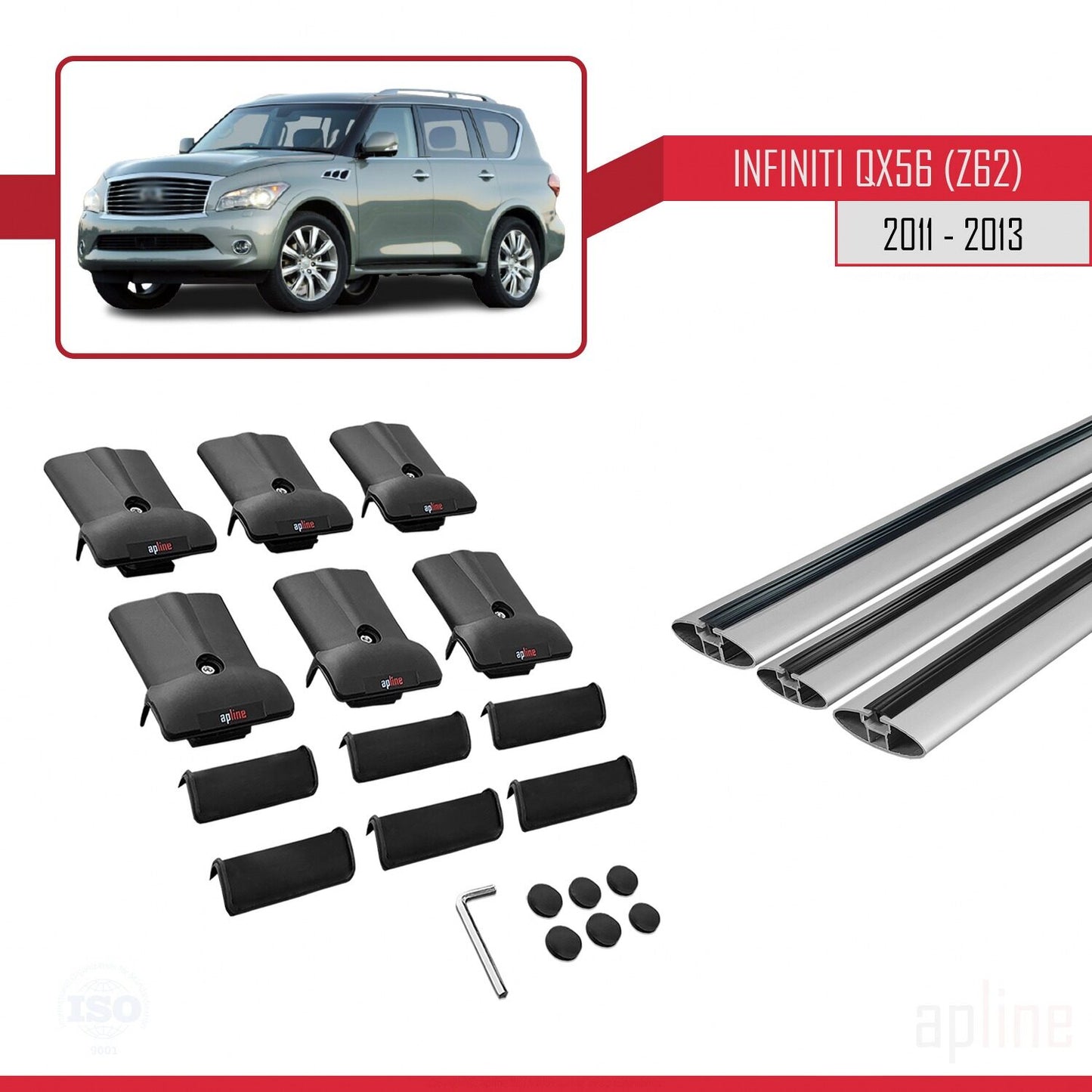 Compatible avec IInfiniti QX56 (Z62) 2011-2013 FLY Model Barres de Toit Railing Porte-Bagages de Voiture Gris Aluminium 3 Barres