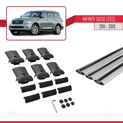 Compatible avec IInfiniti QX56 (Z62) 2011-2013 FLY Model Barres de Toit Railing Porte-Bagages de Voiture Gris Aluminium 3 Barres