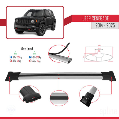 Kompatibel mit Jeep Renegade (BU) 2014-2025 FLY Model Relingträger Dachträger Auto Gepäckträger Grau Aluminium 3 Stangen