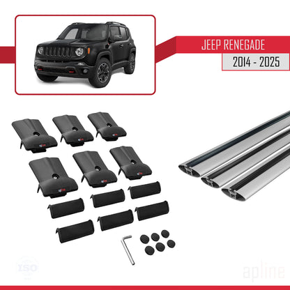Kompatibel mit Jeep Renegade (BU) 2014-2025 FLY Model Relingträger Dachträger Auto Gepäckträger Grau Aluminium 3 Stangen
