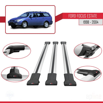 Kompatibel mit Ford Focus (C170) Combi 1998-2004 FLY Model Relingträger Dachträger Auto Gepäckträger Grau Aluminium 3 Stangen