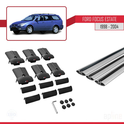 Kompatibel mit Ford Focus (C170) Combi 1998-2004 FLY Model Relingträger Dachträger Auto Gepäckträger Grau Aluminium 3 Stangen