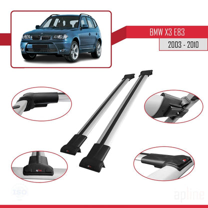 Kompatibel mit BMW X3 (E83) 2003-2010 FLY Modell Dachgepäckträger, graues Aluminium, 2 Stangen