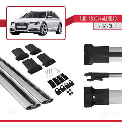 Kompatibel mit A6 (C7) Allroad 2012-2015 FLY Modell Dachgepäckträger, graues Aluminium, 2 Stangen