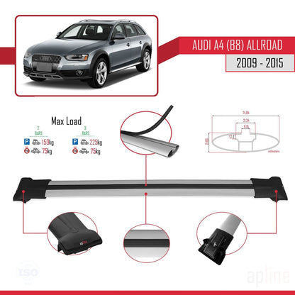 Kompatibel mit A4 (B8) Allroad 2009-2015 FLY Modell Dachgepäckträger, graues Aluminium, 2 Stangen