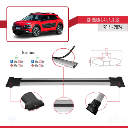 Kompatibel mit Citroen C4 Cactus 2014-2021 FLY Modell Dachgepäckträger, graues Aluminium, 3-Stangen