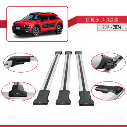 Kompatibel mit Citroen C4 Cactus 2014-2021 FLY Modell Dachgepäckträger, graues Aluminium, 3-Stangen