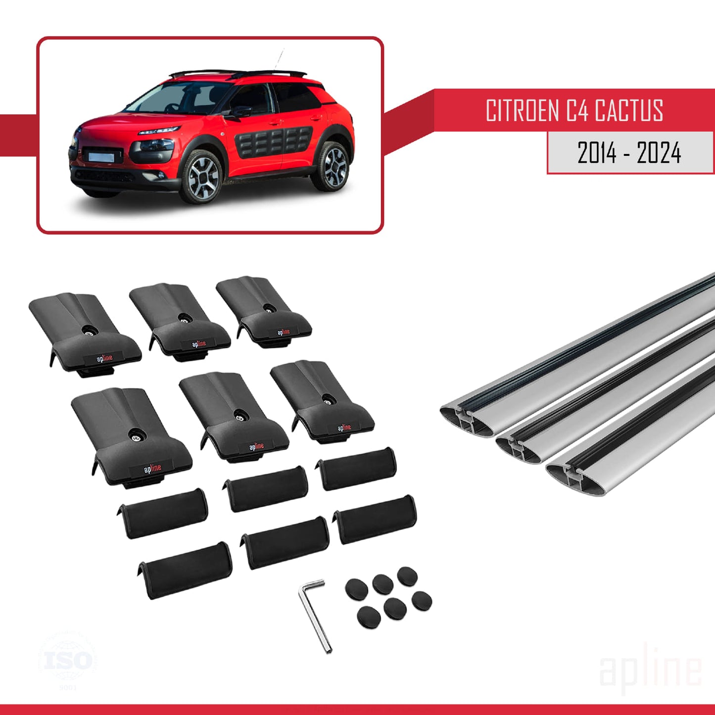 Kompatibel mit Citroen C4 Cactus 2014-2021 FLY Modell Dachgepäckträger, graues Aluminium, 3-Stangen