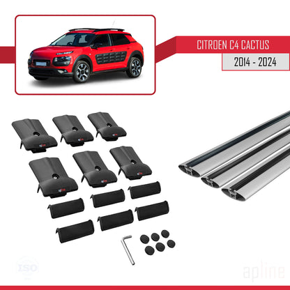 Kompatibel mit Citroen C4 Cactus 2014-2021 FLY Modell Dachgepäckträger, graues Aluminium, 3-Stangen
