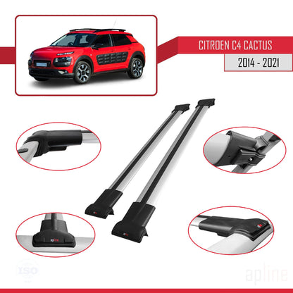 Kompatibel mit Citroen C4 Cactus 2014-2021 FLY Modell Dachgepäckträger, graues Aluminium, 2 Stangen