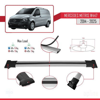 Kompatibel mit Mercedes Metris (W447) 2014-2025 FLY Model Relingträger Dachträger Auto Gepäckträger Grau Aluminium 2 Stangen