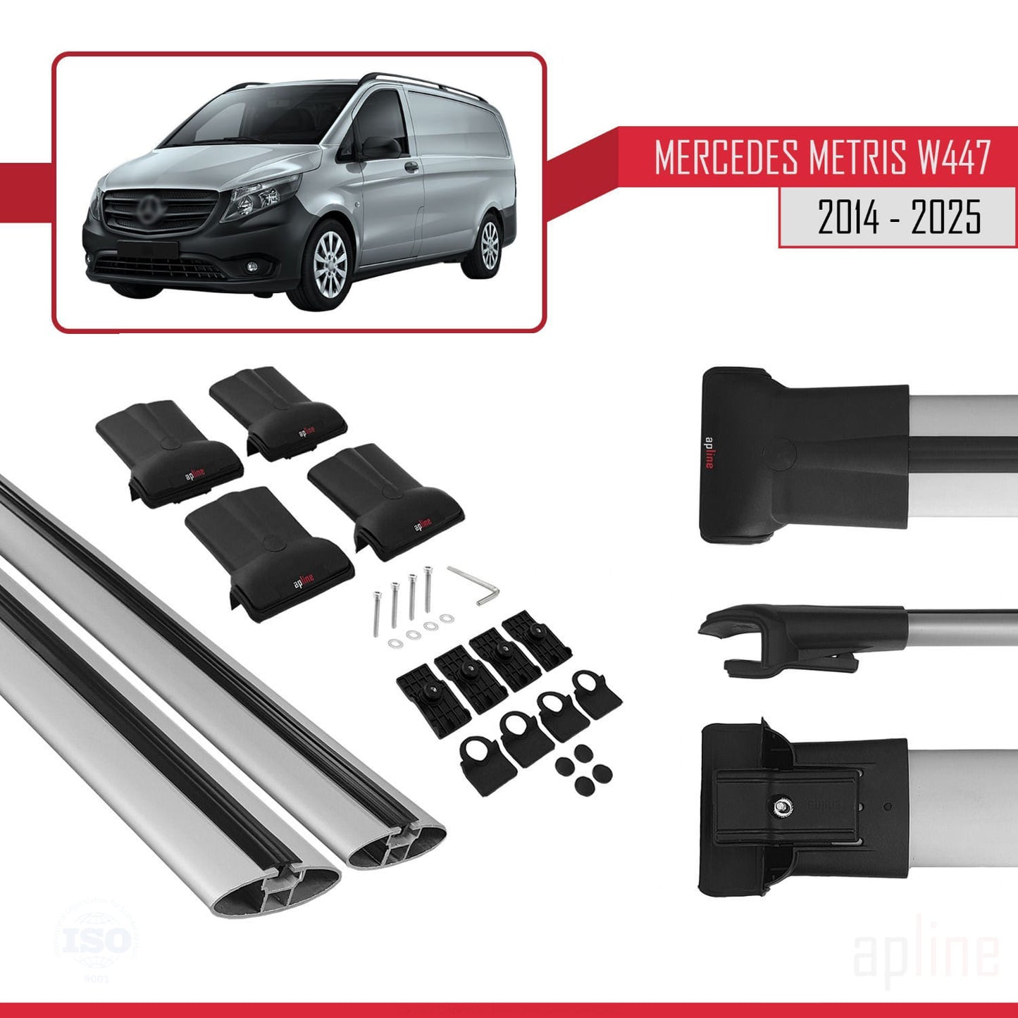 Kompatibel mit Mercedes Metris (W447) 2014-2025 FLY Model Relingträger Dachträger Auto Gepäckträger Grau Aluminium 2 Stangen