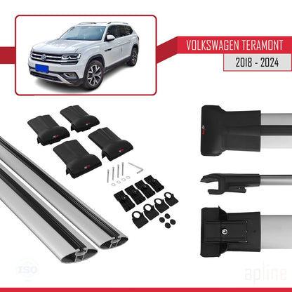 Compatible avec Volkswagen Teramont (CA1) 2018-2024 FLY Model Barres de Toit Railing Porte-Bagages de Voiture Gris Aluminium 2 Barres