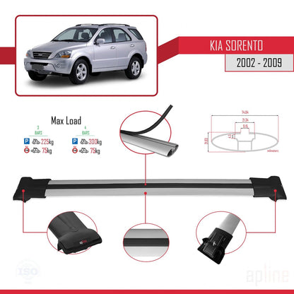 Kompatibel mit Kia Sorento (BL) 2002-2009 FLY Model Relingträger Dachträger Auto Gepäckträger Grau Aluminium 3 Stangen