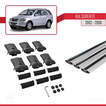 Kompatibel mit Kia Sorento (BL) 2002-2009 FLY Model Relingträger Dachträger Auto Gepäckträger Grau Aluminium 3 Stangen